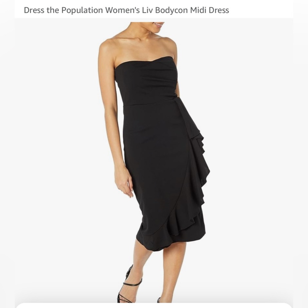Dress the population liv body con strapless midi dress. Black Size M NWT